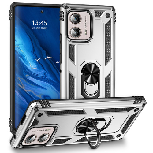Motorola Edge+ 2023 Shockproof TPU + PC Phone Case with Holder - Silver